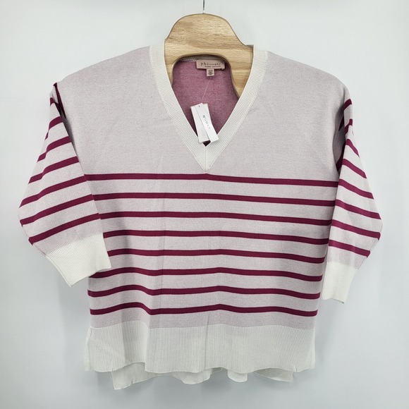 Philosophy Sweaters - Philosophy Women's V-Neck 3/4 Sleeve Striped Knit Top Sweater Size 1xl new